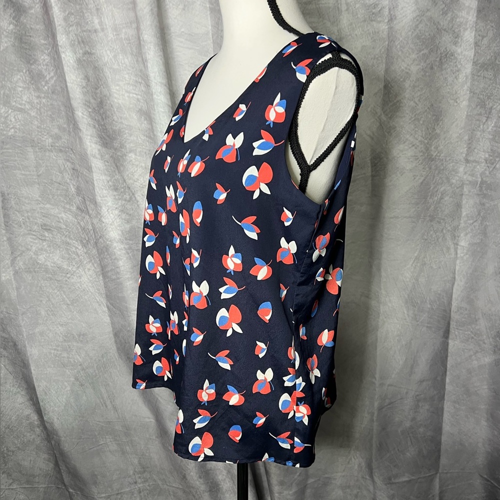 ANTHROPOLOGIE W5 Navy, Orange, Periwinkle & Cream Floral Tulip Pattern Tank Top - Picture 4 of 10